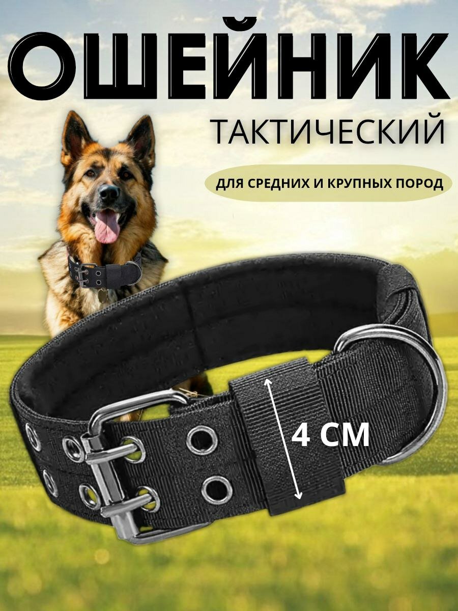 Ошейник для собак крупных и средних пород тактический нейлон черный M