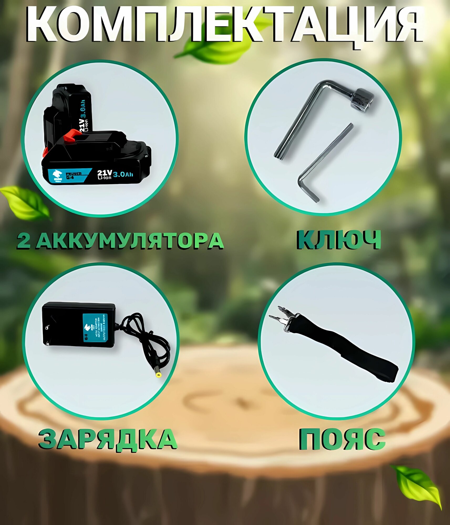 Изображение Набор садовых инструментов с удлинителем секатор и пила аккумуляторные, 2в1, 2 АКБ
