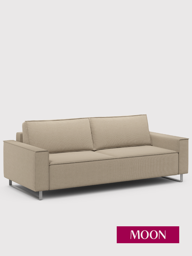 Изображение товара Диван-кровать раскладной пантограф (тик-так) MOON 005, светло-бежевый, велюр, эксклюзивная пена UniqFoam, 240х114х91 см