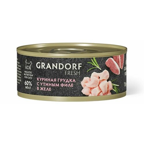 Влажный корм GRANDORF Fresh для кошек, куриная грудка с утиным филе, в желе, 70 г