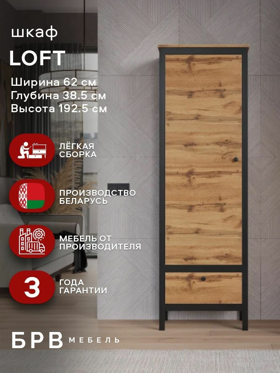 Шкаф Loft REG1D1S (Дуб вотан/Черный матовый) Black Red White 2 уп.