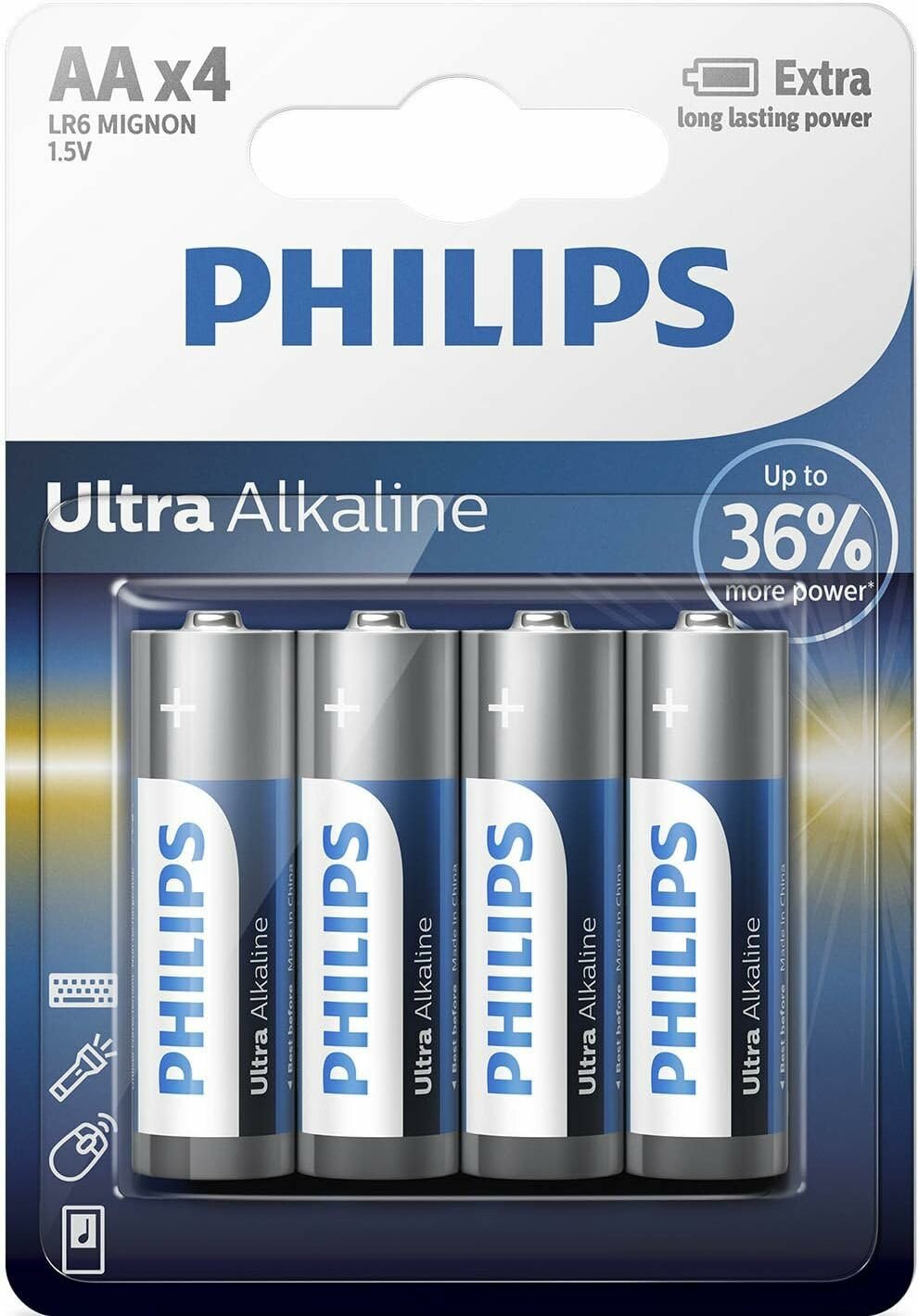 Батарейка Philips Ultra Alkaline, щелочная, 4 AA, в блистере (LR6E4B/97)