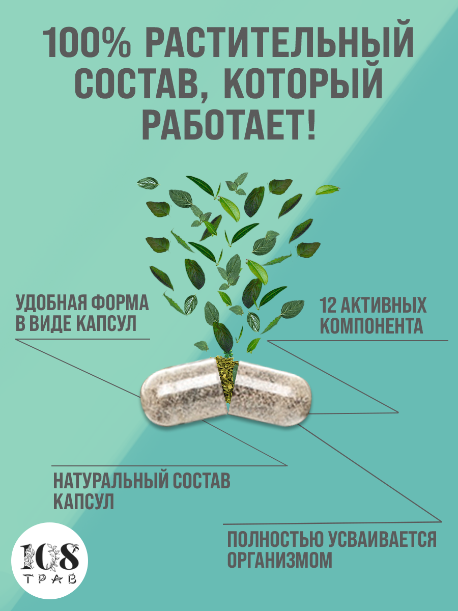 Гомеопатические Препараты Для Желудочно-Кишечного Тракта Комплекс витаминов "Желудочные кишечные", для желудка, от вздутия живота, очищение кишечника /108 трав, 60 капсул.