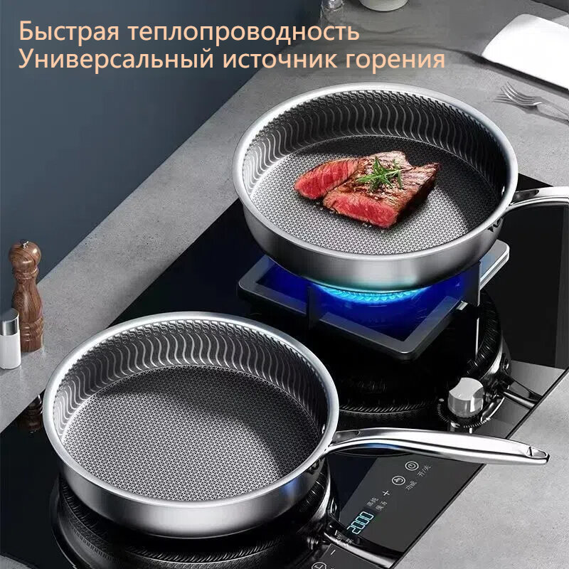 Сковорода-вок, 30 см, нержавеющая сталь, антипригарное покрытие