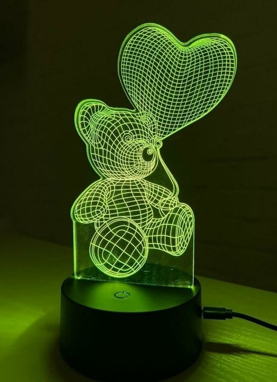 Светильник 3D / Ночник / 3D ночник/ Светильник Медвежонок с сердечком
