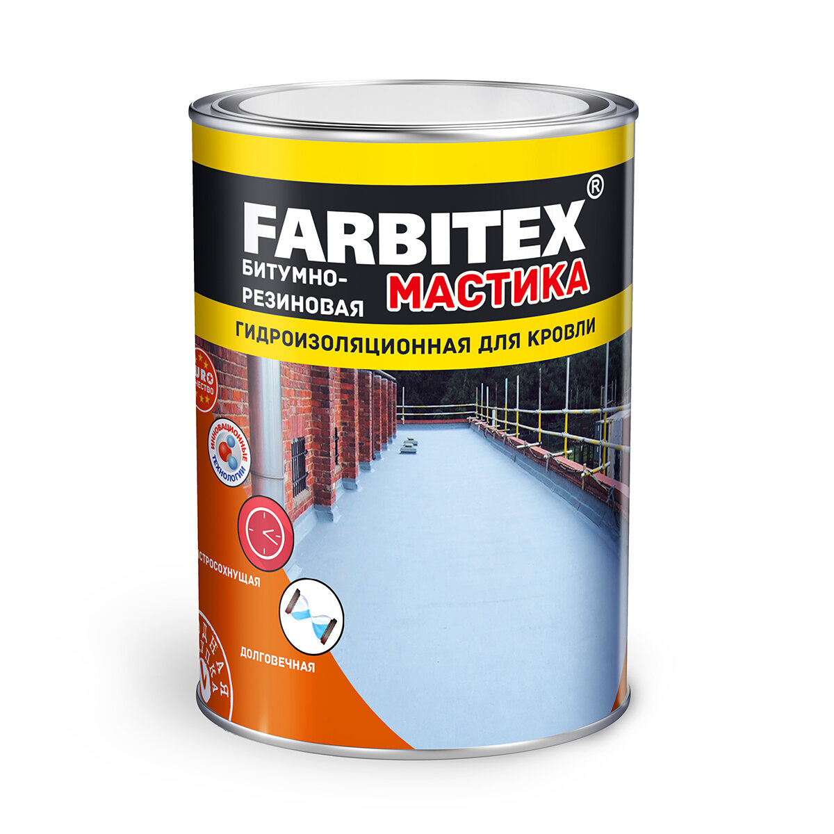 Мастика битумно-резиновая для кровли Farbitex, гидроизоляционная, 17 кг