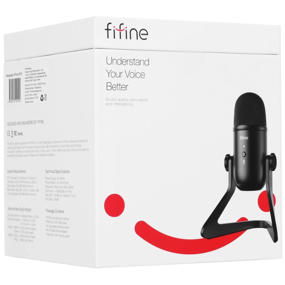 Микрофон Fifine K678, проводной, настольный, jack 3.5 мм, черный