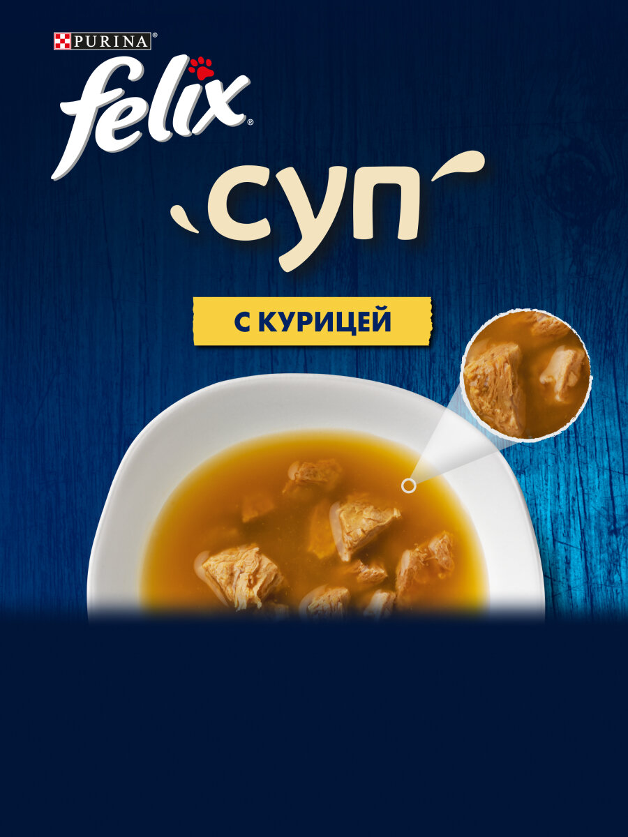 Felix Суп пауч для кошек (кусочки в соусе) Курица, 48 г. упаковка 36 шт — фото 1