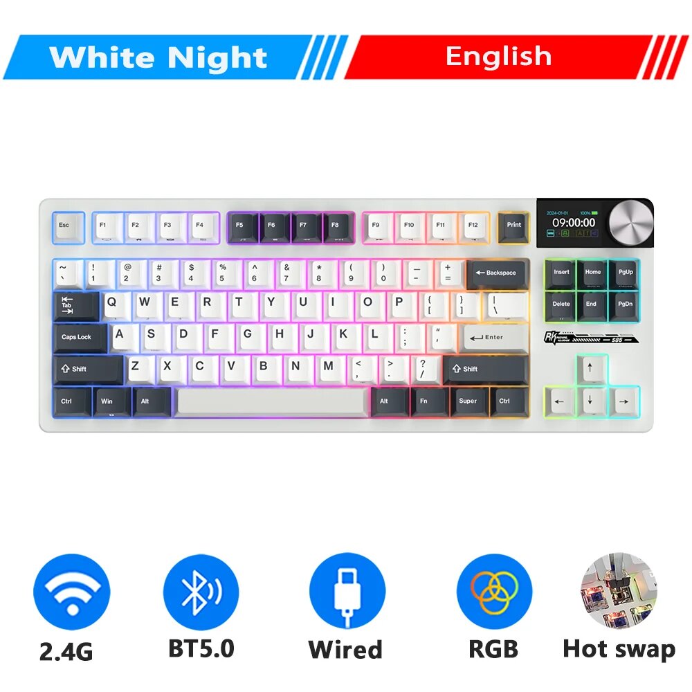RK ROYAL KLUDGE S85 русская механическая игровая клавиатура 75%, White Night English, Beige Switch