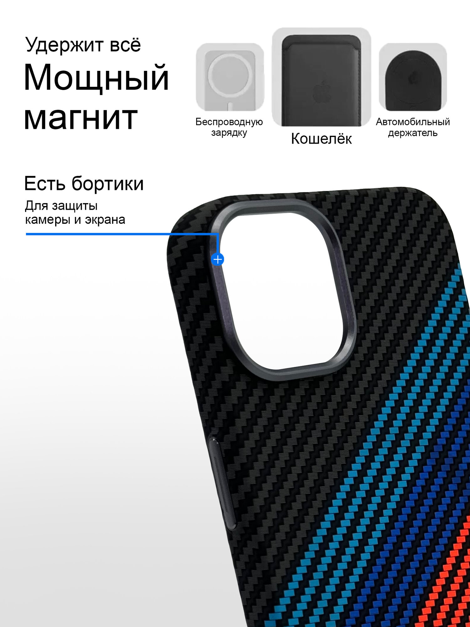 Чехол на Айфон 13, Айфон 14 ударопрочный, карбоновый, с поддержкой беспроводной зарядки MagSafe — фото 1