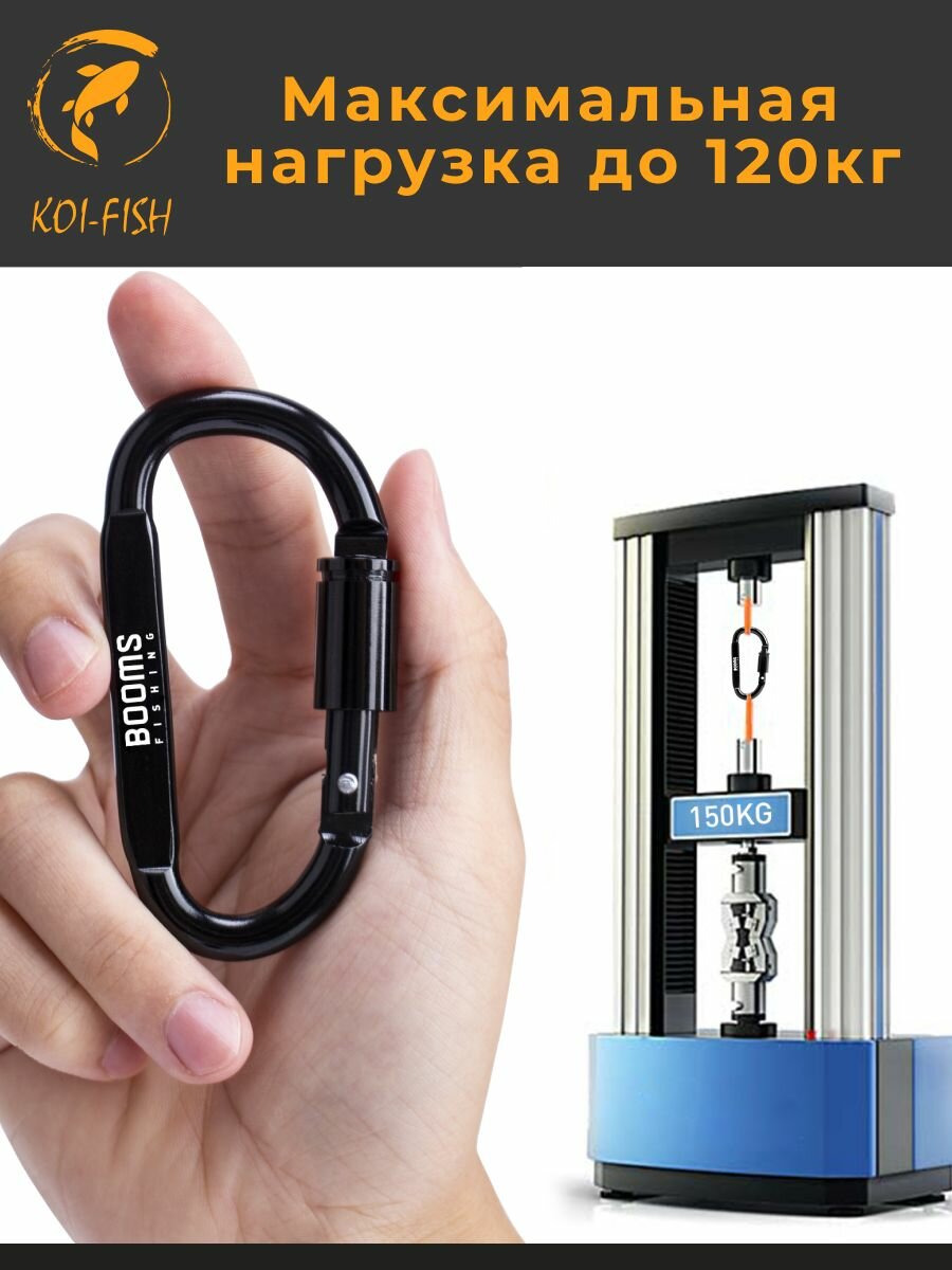 Профессиональный Карабин для охоты и рыбалки (8.3 см), 5 штук, Серебро крепление Booms Fishing — фото 1