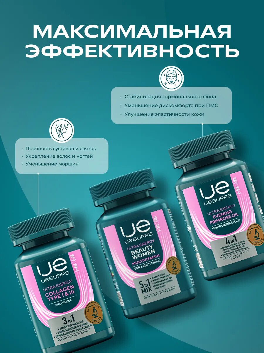 Бад Для Женского Здоровья Комплекс Витаминов для женщин 60 капсул UESUPPS Ultra Energy, халяль бады для иммунитета и тонуса