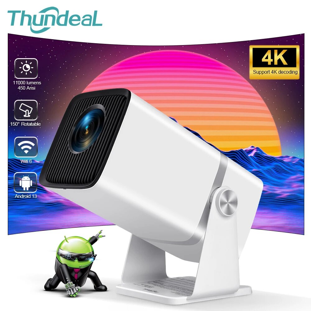 ThundeaL TD80W Full HD 1080P Мини-проектор 4K Android WiFi 3D Домашний кинотеатр TD80 Портативный проектор Видео для встреч Фильм PK HY320, Android Version, вилка ЕС