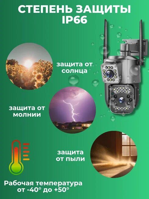 Камера видеонаблюдения уличная 4G с сим картой 10МП, поворотная с датчиком движения, ночным режимом и сигнализацией — фото 1