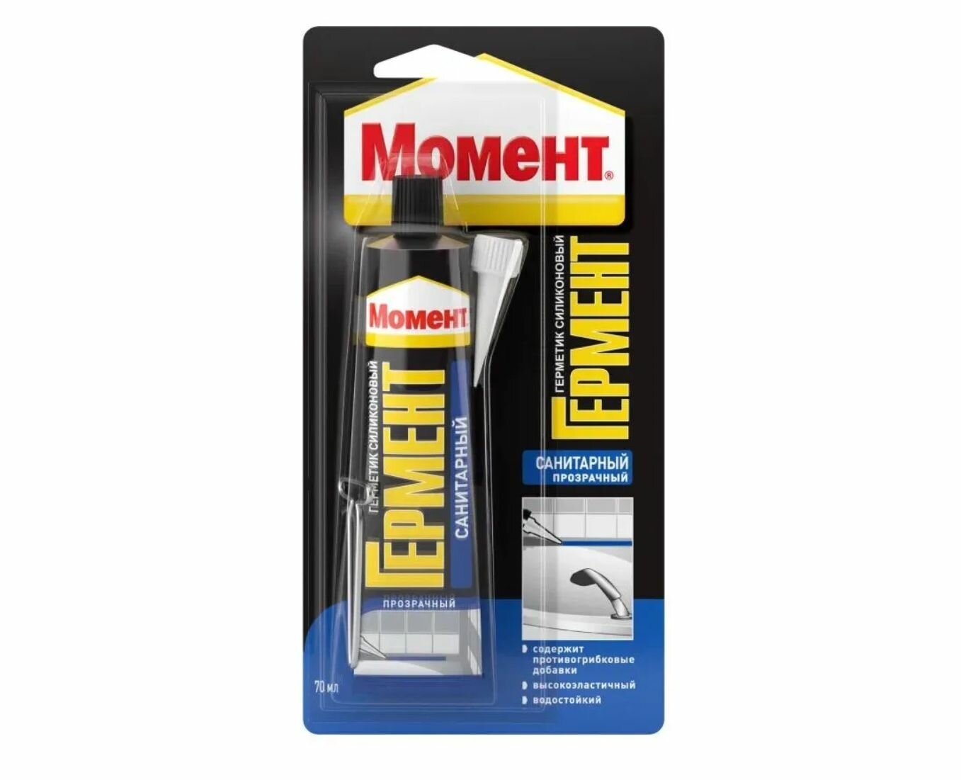 Герметик силиконовый санитарный Момент Гермент прозрачный 70 мл