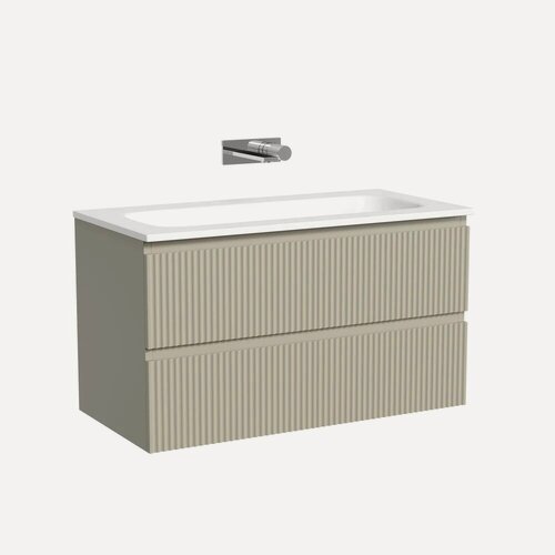 Изображение товара Тумба с раковиной Sancos Snob R 90 подвесная, 91 см, бежевая, из МДФ, с ящиками, раковина для ванной, фарфоровая, прямоугольная