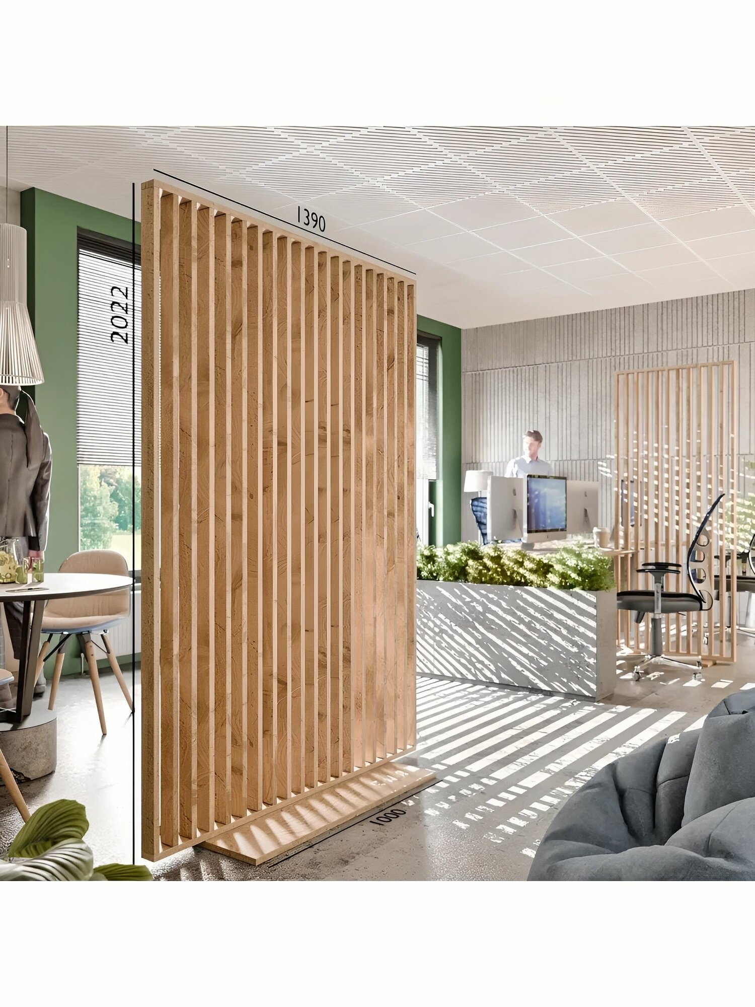 Перегородка Рейки-Клуб, ЛДСП, дуб вотан, мобильная, 139х202 см