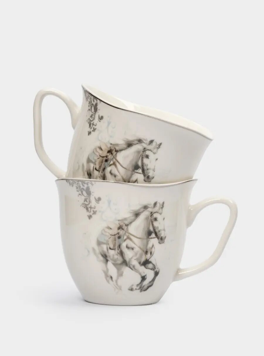 Кружка 320 мл 2 шт фарфор N белая с серебристым кантом Конь White horse