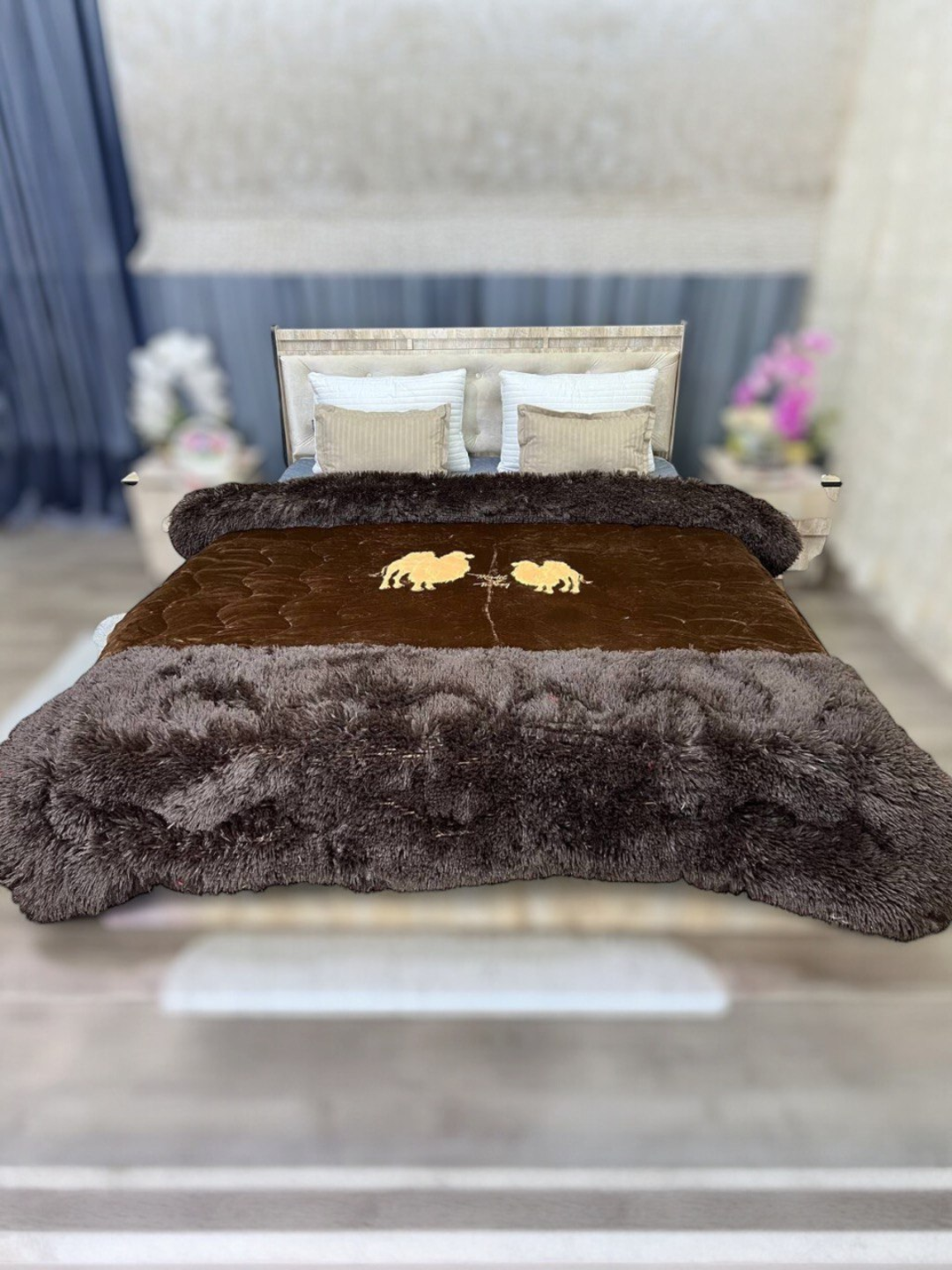 Мягкое зимнее одеяло, шерсть, двуспальное, размер 200*230см коричневый