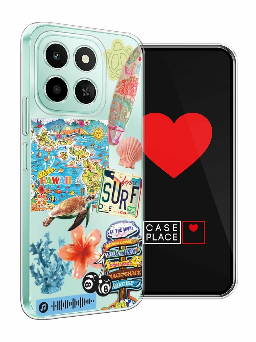 Чехол на Honor X6c / Хонор X6c с принтом "Summer collage", прозрачный — фото 1