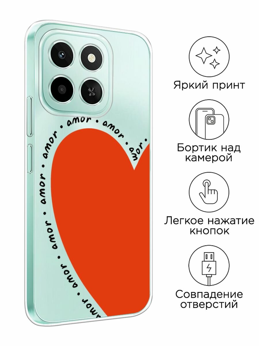 Чехол на Honor X6c / Хонор X6c с принтом "amor heart 2 - 14 февраля", прозрачный — фото 1