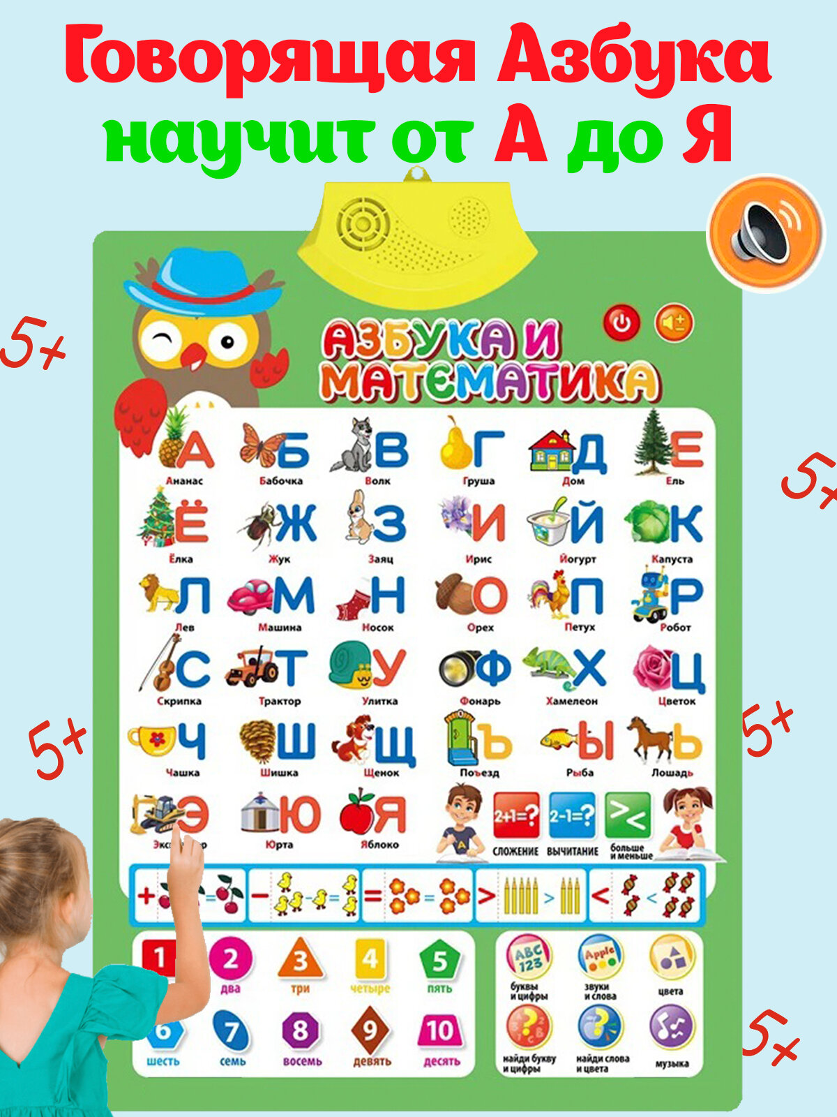 Говорящая азбука алфавит плакат обучающий для малышей русский