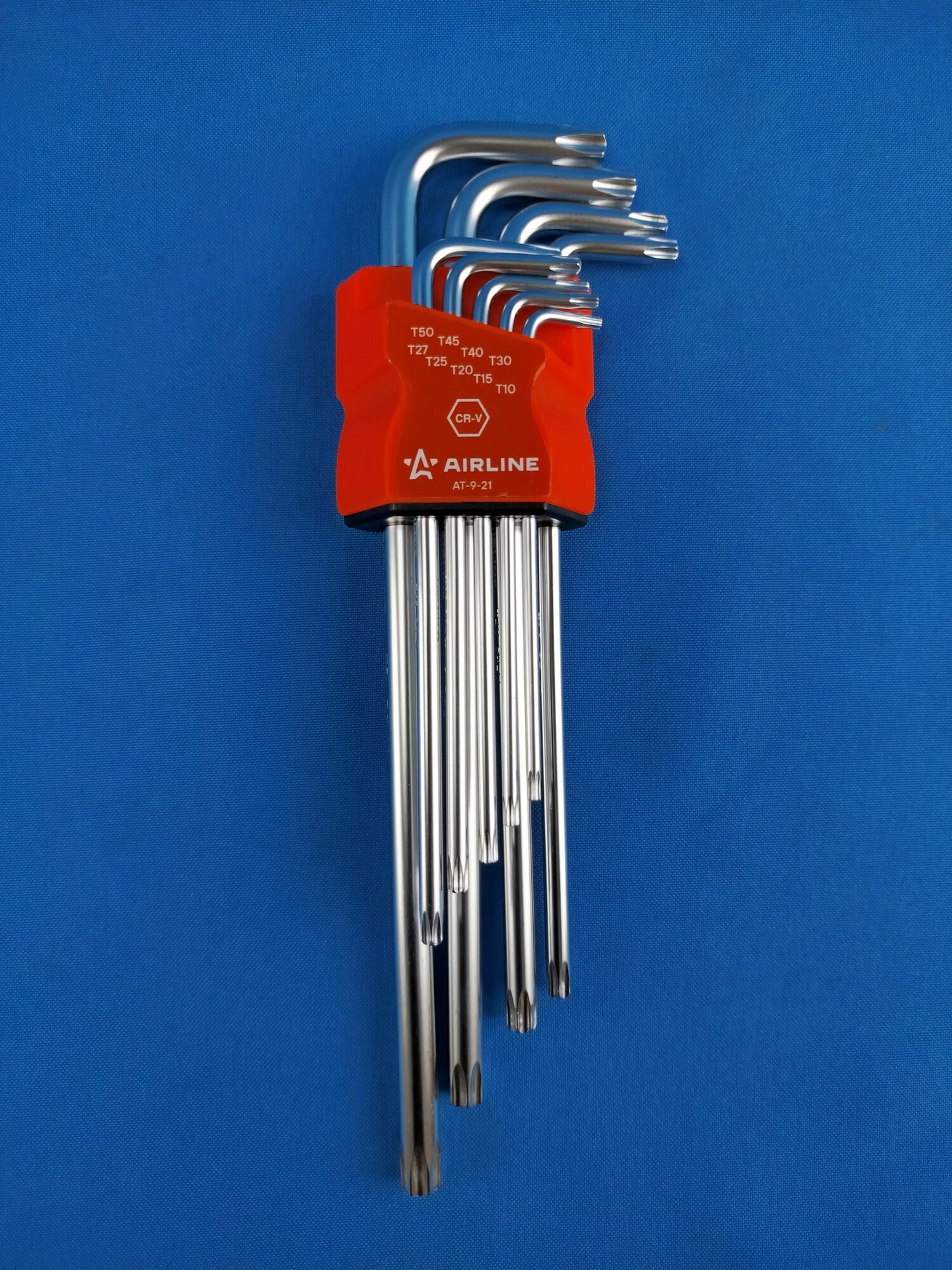 Набор Г-образных ключей TORX "AIRLINE" с отв, удлиненные, пласт. подвес (9 предметов)