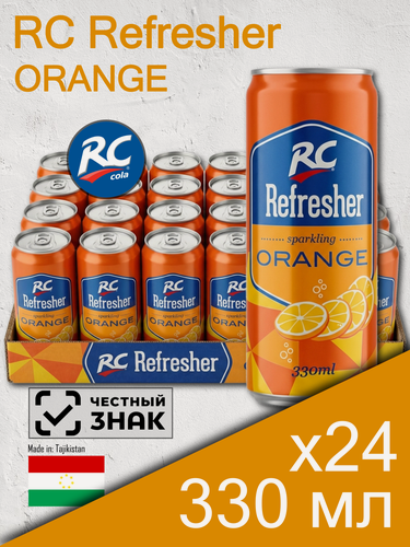 Изображение товара RC Refresher Orange, 0.33 л, 24 шт, банка (Арсикола, Royal Crown, газированный напиток РС Освежающий Апельсин, жб)