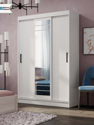 Изображение товара Шкаф-купе с зеркалом Тео ШКК-02, 131×200×50 см, для одежды в спальню и прихожую, цвет белый