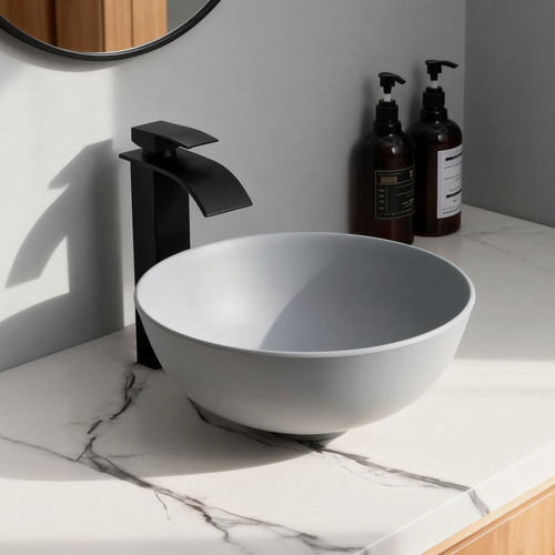 Изображение товара Раковина GREY SINK, круглая, матовая, для ванной, на пьедестале，без Смеситель
