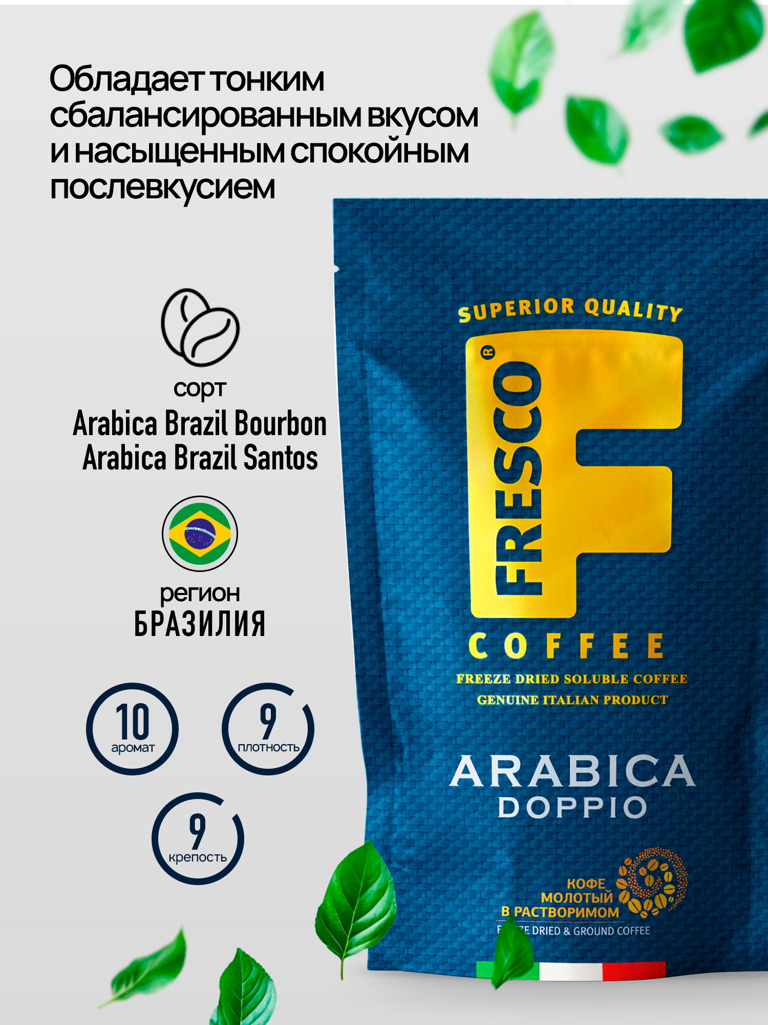 Кофе растворимый Fresco Arabica Doppio с добавлением молотого, пакет, 190 г — фото 1