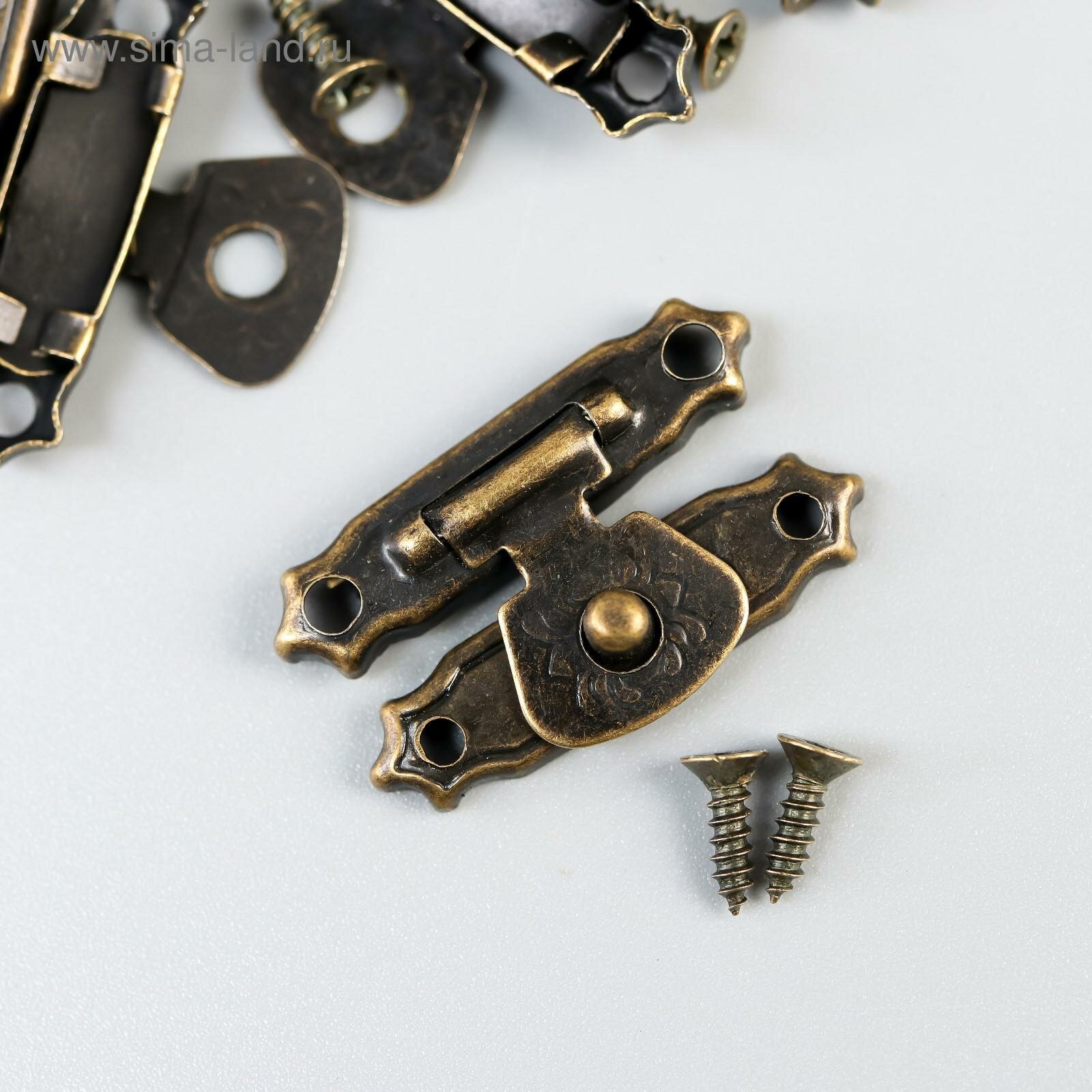 Замок металл для шкатулки бронза + гвозд. набор 10 шт 15х27 см