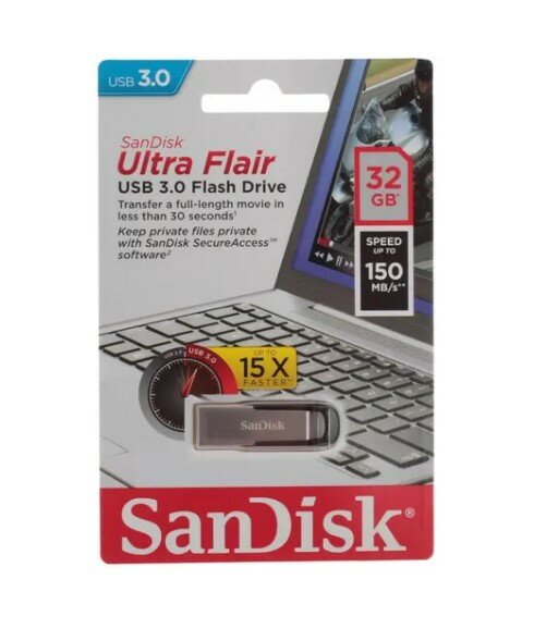 Флеш-накопитель USB 3.0 32GB SanDisk Ultra Flair корпус металл/чёрный - фотография № 19