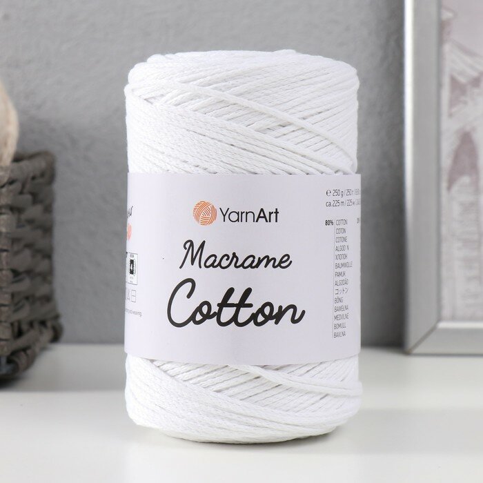 Пряжа "Macrame Cotton" 20% полиэстер,80% хлопок 225м/250гр (751 белый) - фотография № 12