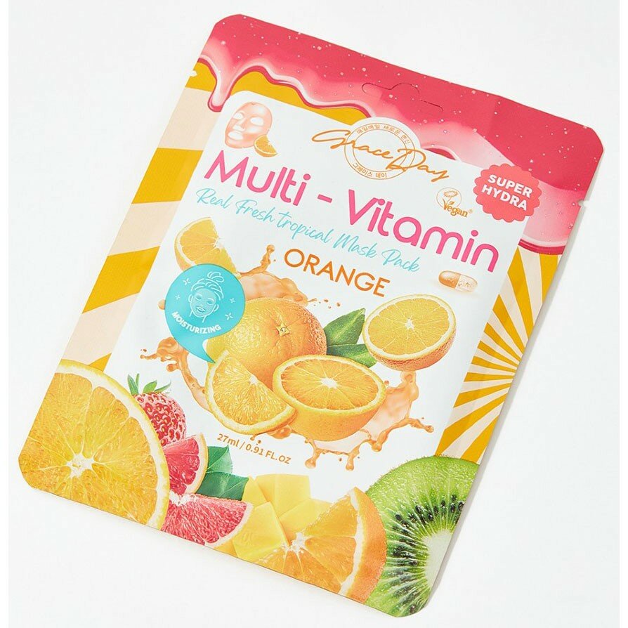 Маска для лица Grace Day Multi-Vitamin Real Fresh Tropical Mask Pack Orange с экстрактом апельсина тканевая, 27 мл - фото №9