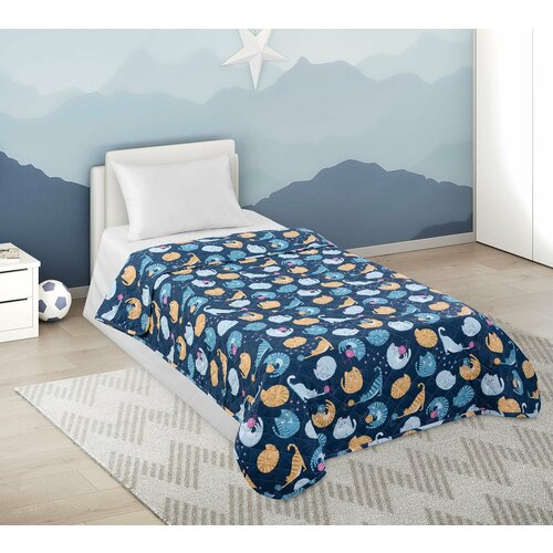 Покрывало Детское Стеганое 110х140 Перкаль Кошки 1 син 2021₽