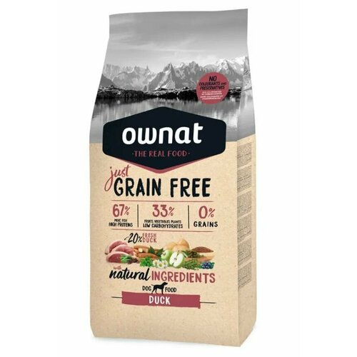 фото Ownat adult grain free сухой корм для взрослых собак, с уткой, 14 кг