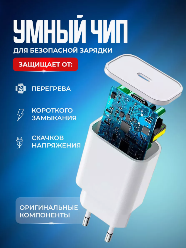 Быстрое сетевое зарядное устройство USB Type-C 25 Вт для iPhone, iPad и Android/Быстрая зарядка 25 Вт/Fast Charge 25W — фото 1