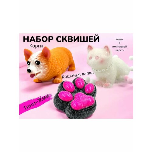 Игрушка антистресс набор Корги Котик Кошачья лапка табо 600₽