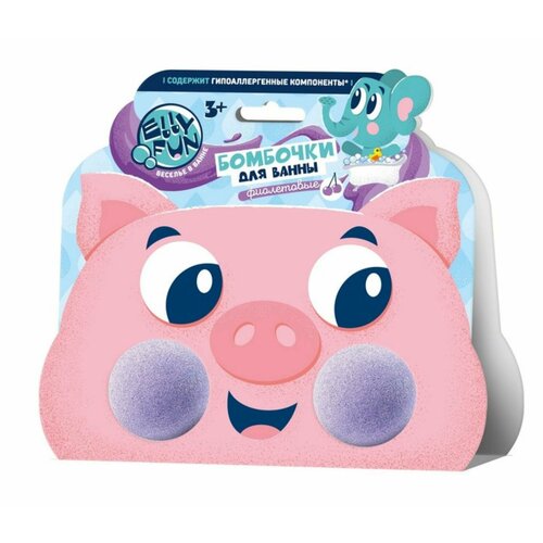 Бомбочки для ванны ELLYFUN Зверюшки Поросенок обечайка. Тон Фиолетовый, в к 15x13,5x4 см
