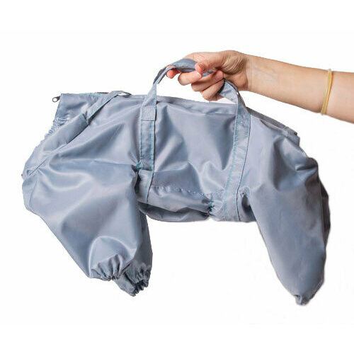 Теплый комбинезон для французского бульдога кобеля на флисе с ручками повышенной прочности цвет серо-голубой 3900₽