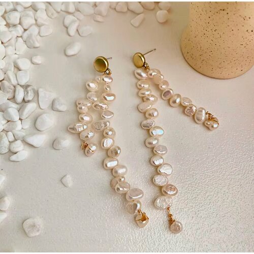 Серьги-трансформеры SORONA, жемчуг пресноводный культивированный, жемчуг пресноводный, жемчуг барочный, жемчуг культивированный, размер 75 мм, золотистый