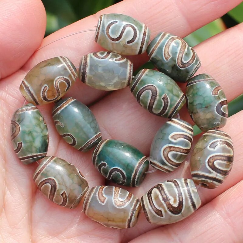 Зеленые агатовые бусины Дзи Laerf Beads, Изумрудный, 10x14mm