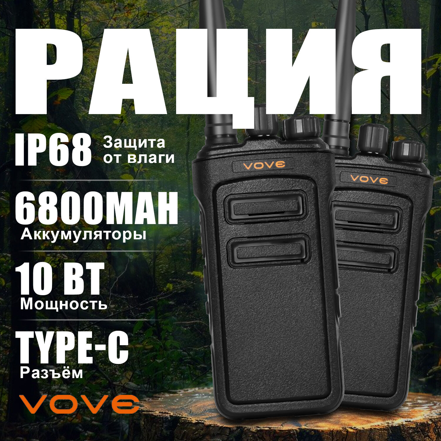 Портативная рация тит (радиостанция) BLT-R2, 5Вт, GMRS, IP54, с Type-C разъемом, с зарядным устройством