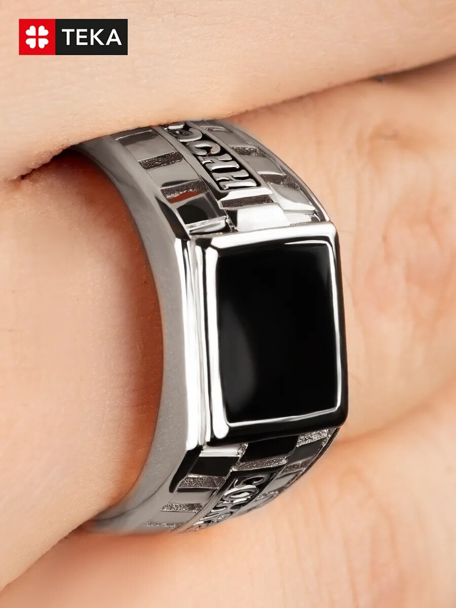 Печатка TEKA, эмаль, размер 22, серебристый/черный — фото 1