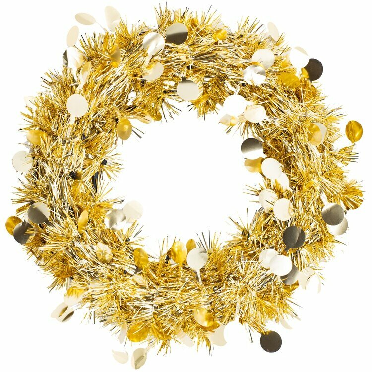 Венок украшенный мишурой новогодний подвесной  цвет: золотой диаметр: 30см