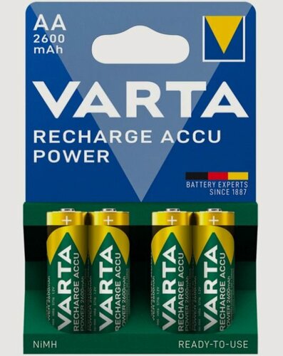 Изображение товара Аккумулятор VARTA Recharge Accu Power AA (HR6) Ni-MH 2600 mAh, 4 шт. (4 шт. в блистере)