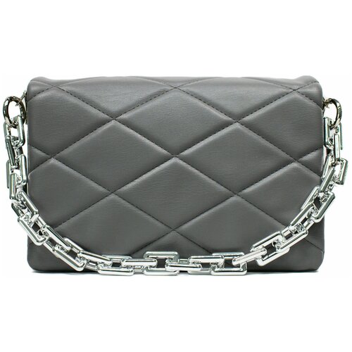 фото Сумка кроссбоди серая с ручкой цепочкой, стеганая женская, через плечо, экокожа, 24x16 см нет бренда