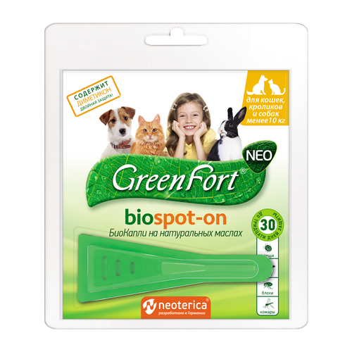 GreenFort  Neo Biospot-on для кошек, кроликов и собак менее 10 кг 1 шт. в уп., 1 уп.