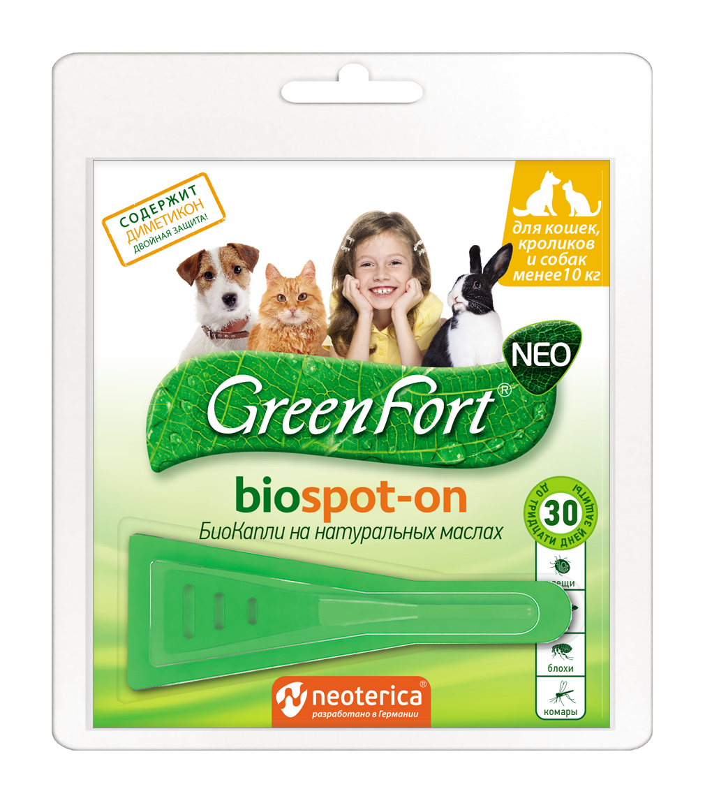 GreenFort  Neo Biospot-on для кошек, кроликов и собак менее 10 кг 1 шт. в уп., 1 уп.